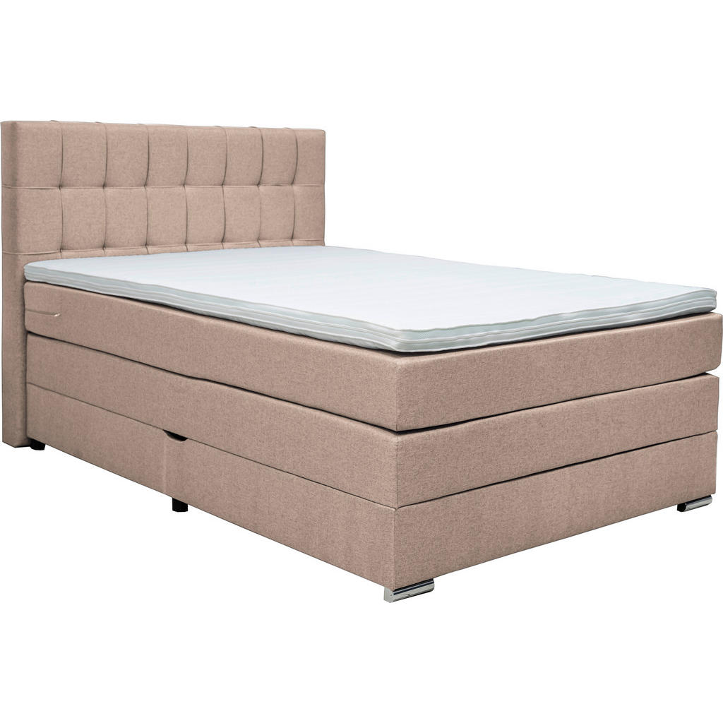 BOXSPRINGBED 140 cm x 200 cm, lichtbruin textiel