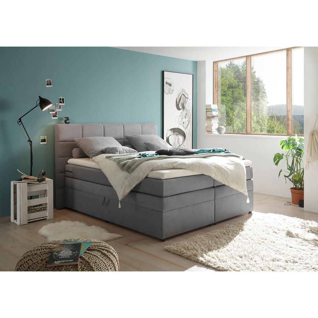 BOXSPRINGBED 180 cm x 200 cm, lichtgrijs