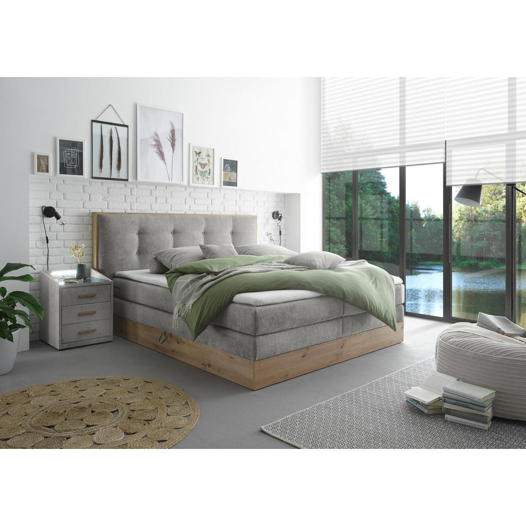 BOXSPRING BED 180 cm x 200 cm, hout, textiel, houtmateriaal lichtgrijs