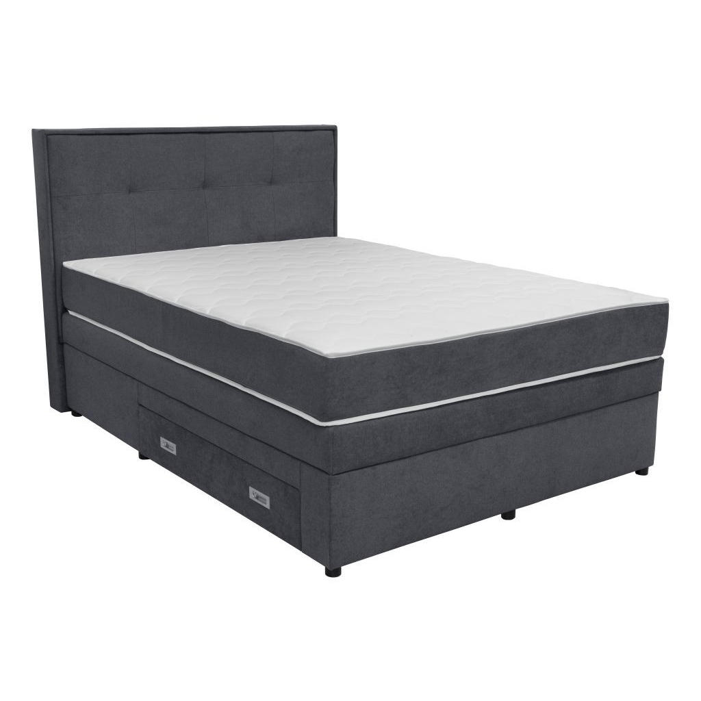 BOXSPRING BED 140 cm x 200 cm, hout, textiel, houtmateriaal donkergrijs