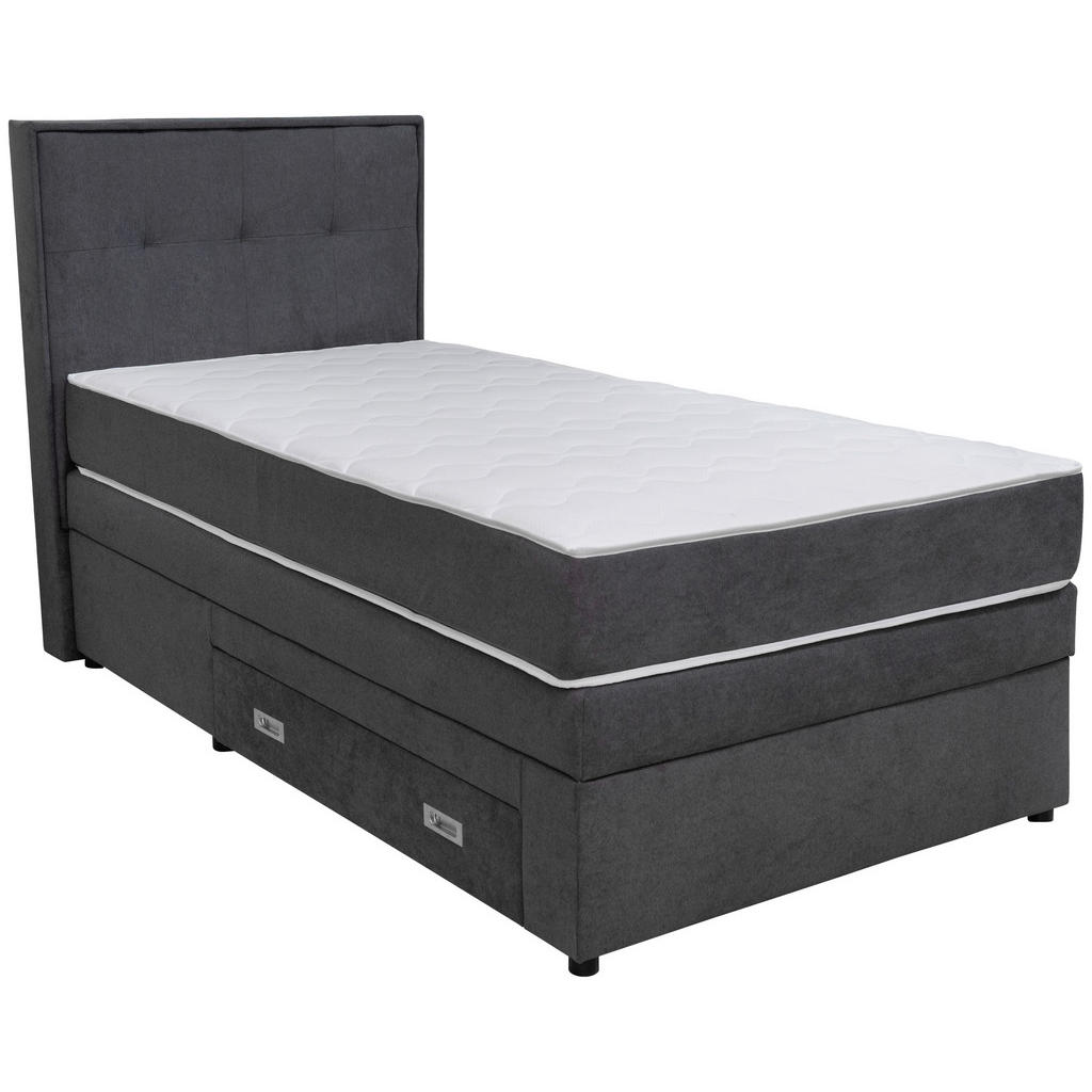 BOXSPRING BED 90 cm x 200 cm, hout, textiel, houtmateriaal donkergrijs