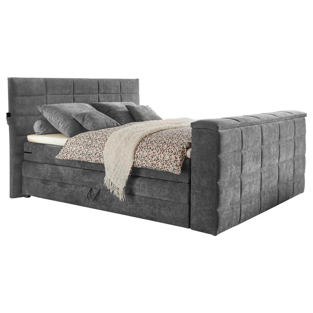 BOXSPRINGBED 180 cm x 200 cm, donkergrijs textiel
