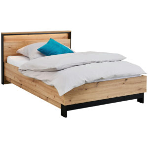 BED 120 cm x 200 cm, houtmateriaal zwart, ambachtelijk eiken