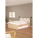 BED MET LADE 140 cm x 200 cm, wit, eikenkleur thumbnail 2