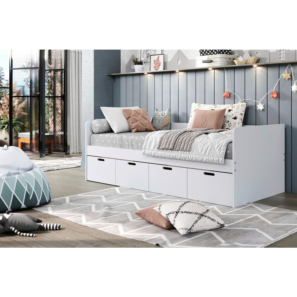 BED MET LADE 90,0 cm x 200,0 cm, wit