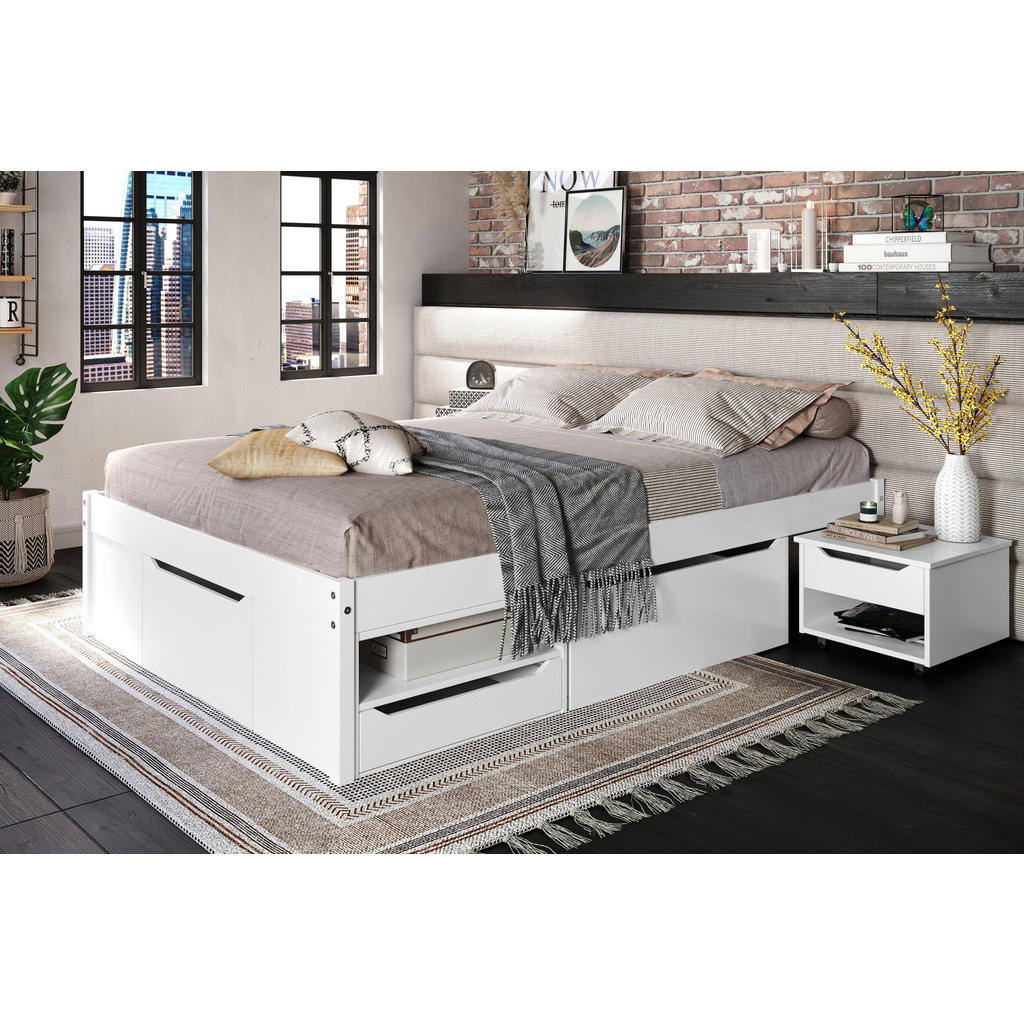BED MET LADE 140 cm x 200 cm, wit