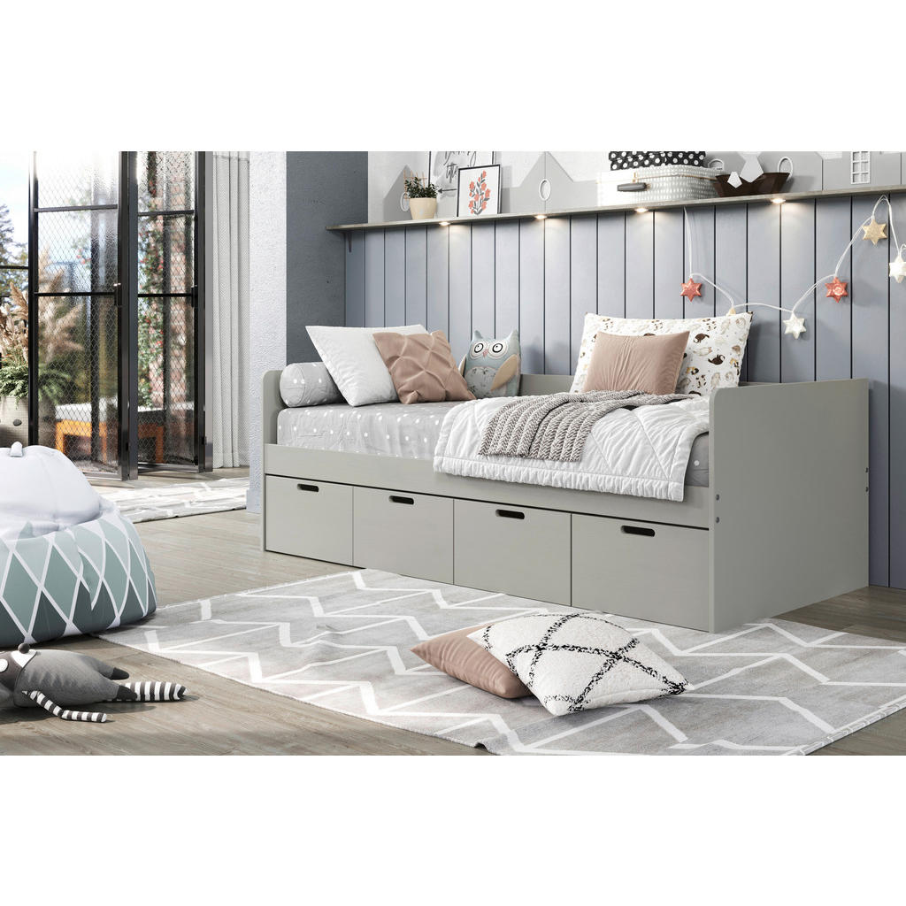 BED MET LADE 90 cm x 200 cm, bruingrijs