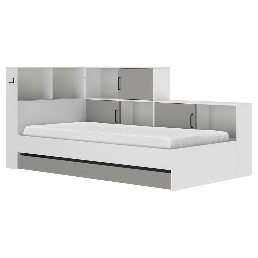 BED MET LADE 90 cm x 200 cm, grijs, wit