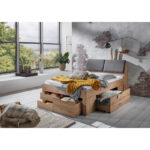 BED MET LADE 140 cm x 200 cm, ambachtelijk eikenhout thumbnail 4