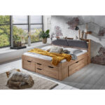 BED MET LADE 180 cm x 200 cm, ambachtelijk eikenhout thumbnail 4