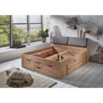 BED MET LADE 180 cm x 200 cm, ambachtelijk eikenhout thumbnail 6