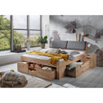BED MET LADE 180 cm x 200 cm, ambachtelijk eikenhout thumbnail 7