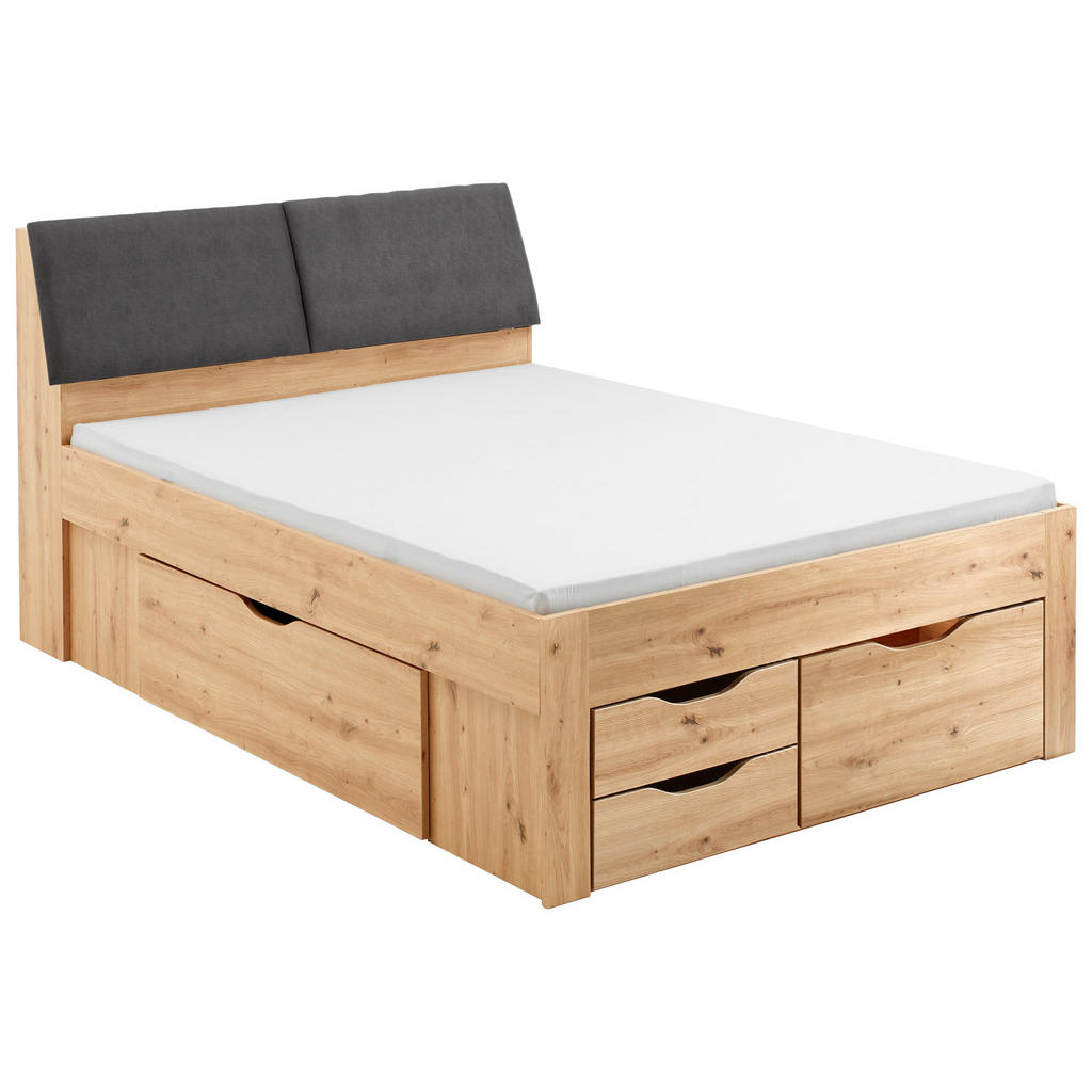 BED MET LADE 140 cm x 200 cm, ambachtelijk eikenhout