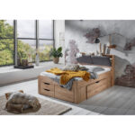 BED MET LADE 140 cm x 200 cm, ambachtelijk eikenhout thumbnail 2