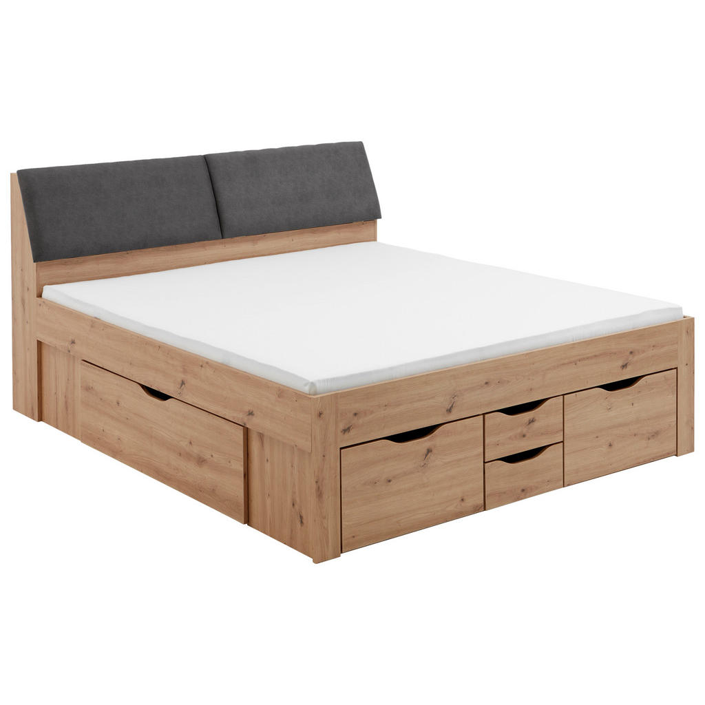 BED MET LADE 180 cm x 200 cm, ambachtelijk eikenhout