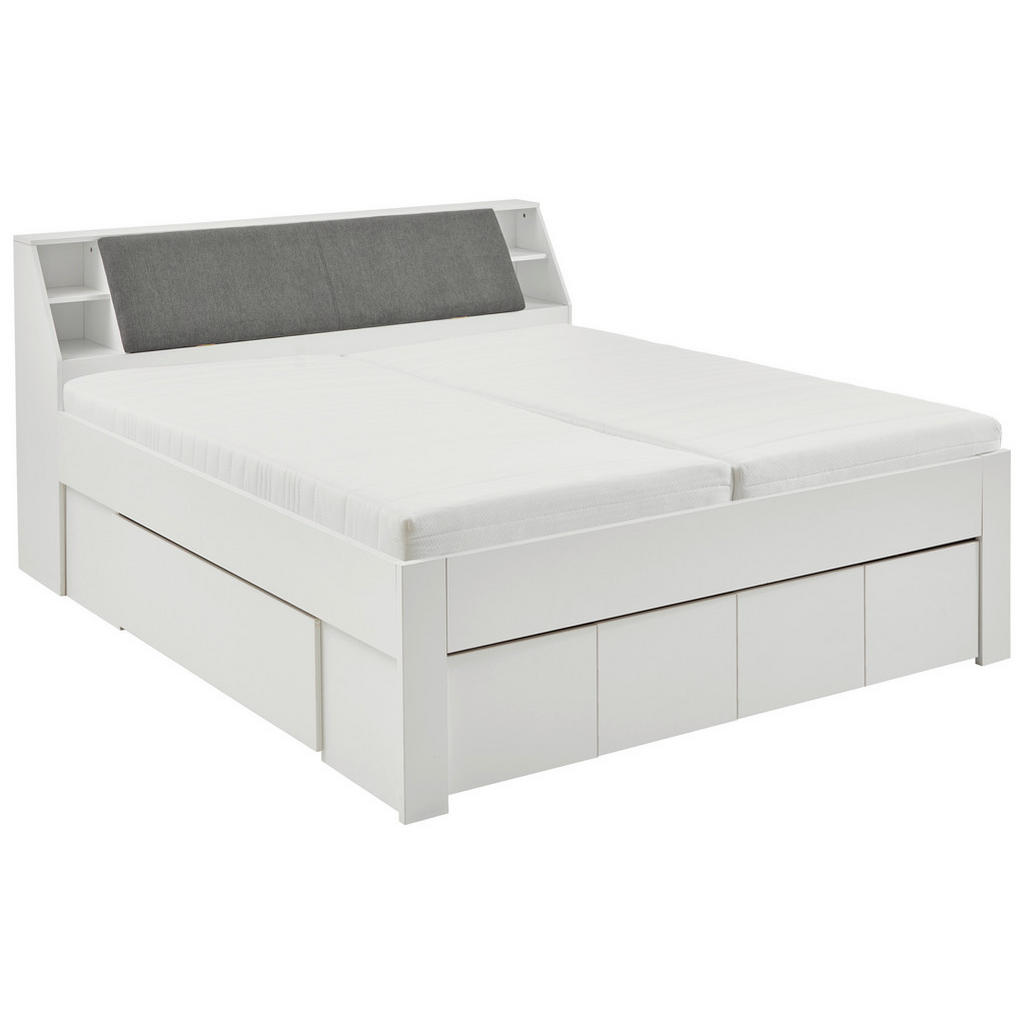 BED 180 cm x 200 cm, textiel, houtmateriaal grijs, wit