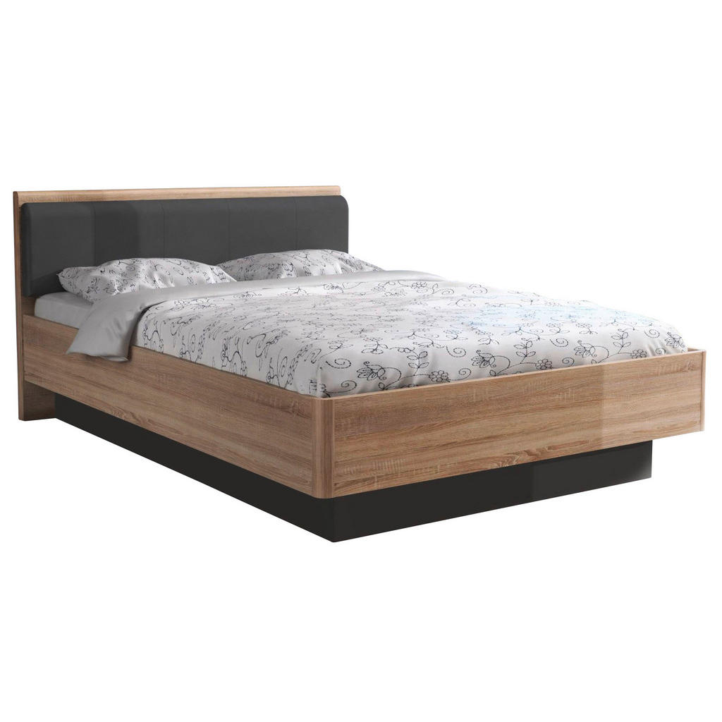 BED 140 cm x 200 cm, textiel, houtmateriaal grijs, sonoma eiken