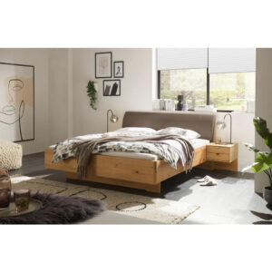 BED 180 cm x 200 cm, textiel, houtmateriaal donkerbruin, wit eiken