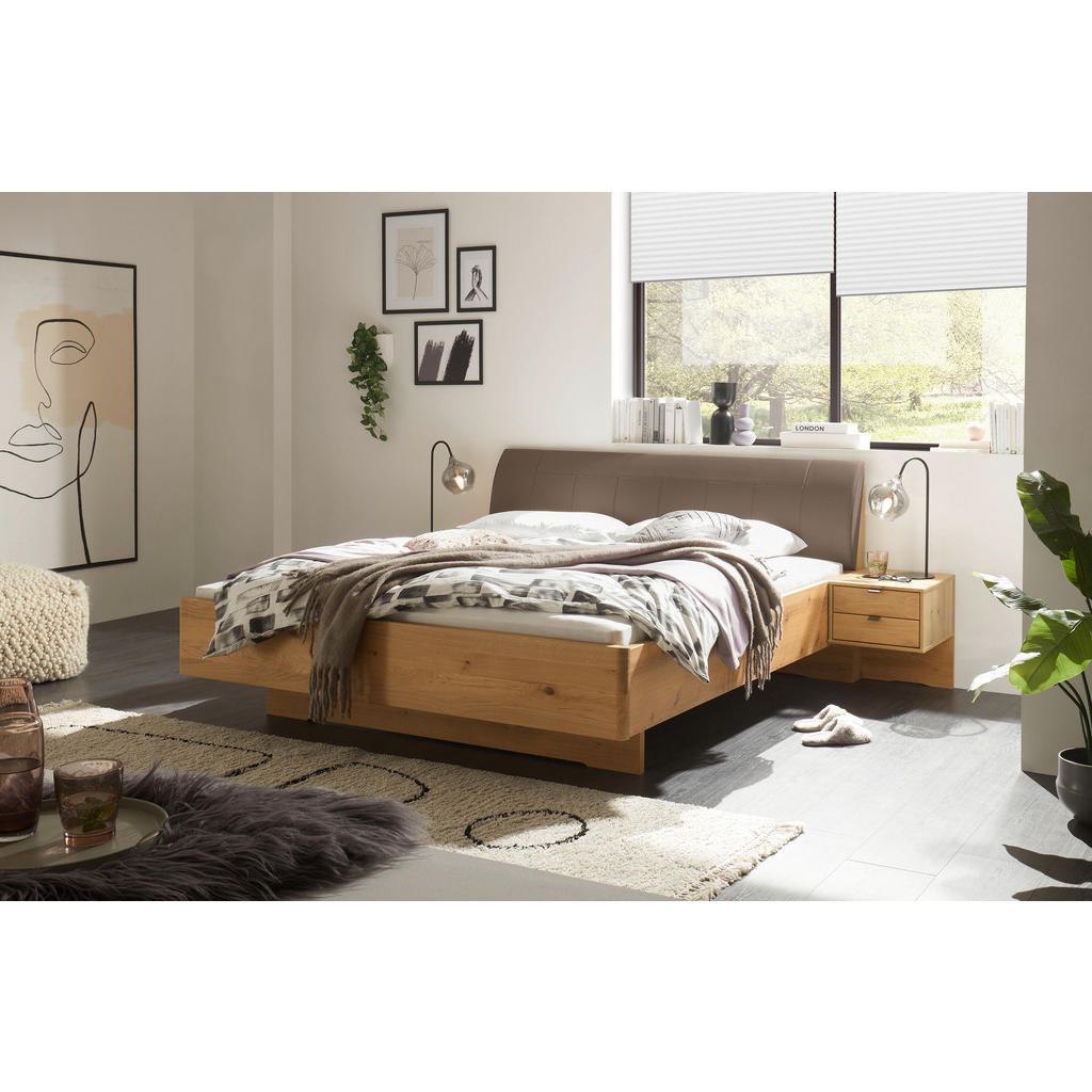 BED 180 cm x 200 cm, textiel, houtmateriaal donkerbruin, wit eiken