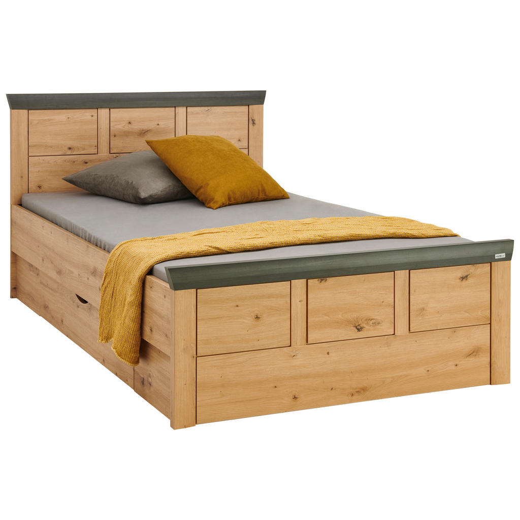 BED 200 cm x 120 cm, houtmateriaal eikenkleur, donkergrijs
