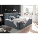 BED MET MATRAS 180 cm x 200 cm, textiel, materiaal hout antraciet thumbnail 2