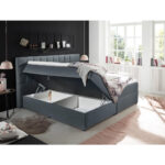BED MET MATRAS 180 cm x 200 cm, textiel, materiaal hout antraciet thumbnail 3