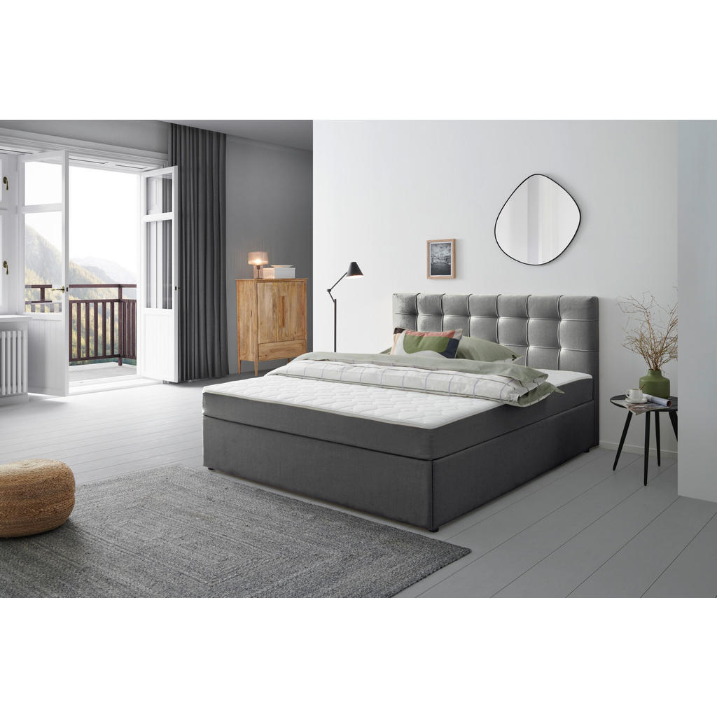 BED MET MATRAS x , hout, grafietkleurig textiel