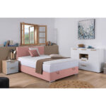 BED MET MATRAS 140 cm x 200 cm, roze textiel thumbnail 2