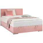 BED MET MATRAS 140 cm x 200 cm, roze textiel thumbnail 1