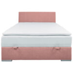 BED MET MATRAS 140 cm x 200 cm, roze textiel thumbnail 4