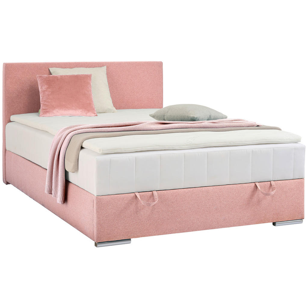 BED MET MATRAS 140 cm x 200 cm, roze textiel