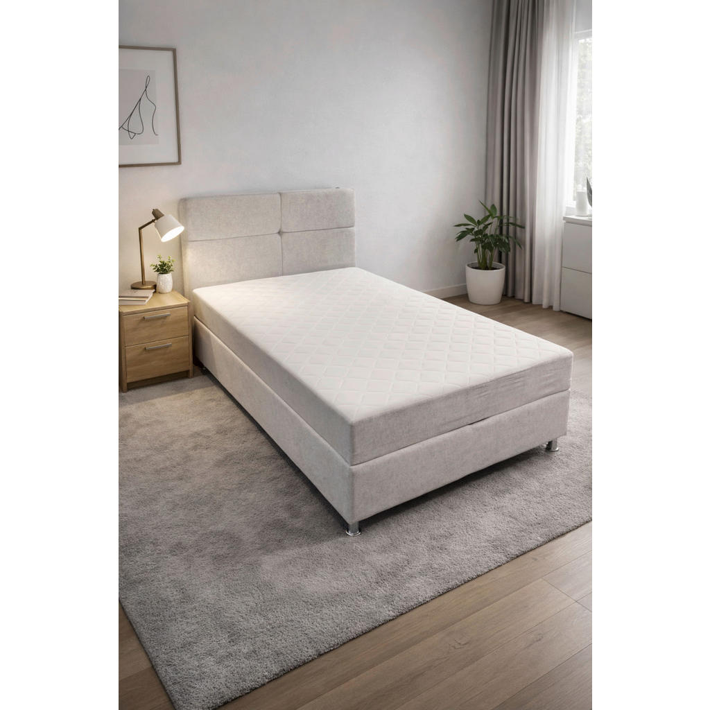 BED MET MATRAS 120 cm x 200 cm, hout, textiel, houtmateriaal lichtgrijs