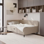 BED MET MATRAS 90 cm x 200 cm, textiel wit thumbnail 1