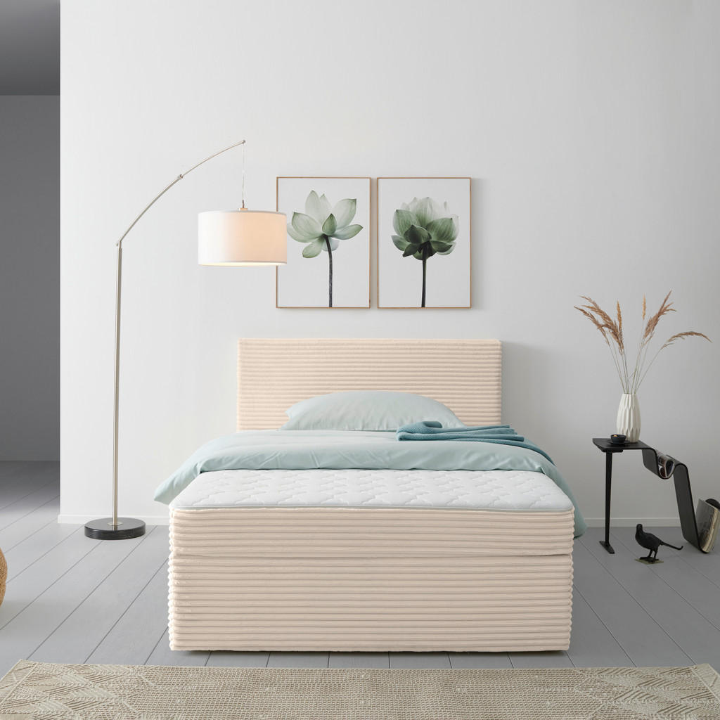 BED MET MATRAS x, hout, wit textiel