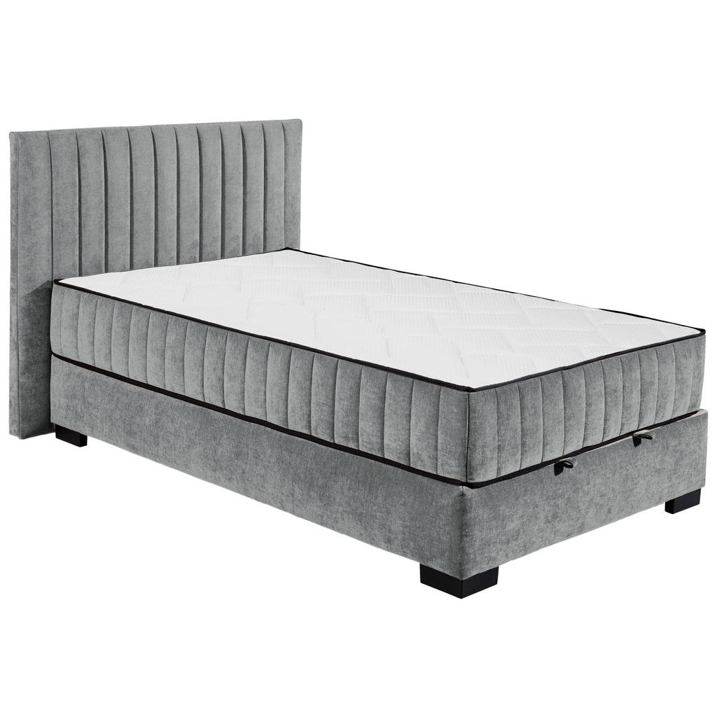 BED MET MATRAS 120 cm x 200 cm, textiel, materiaal hout antraciet