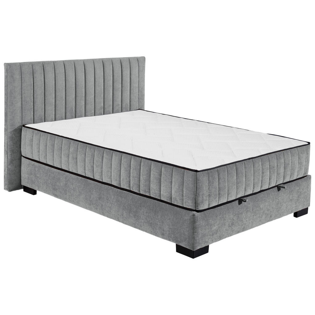 BED MET MATRAS 140 cm x 200 cm, textiel, materiaal hout antraciet