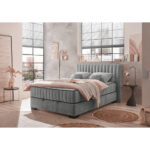 BED MET MATRAS 140 cm x 200 cm, textiel, materiaal hout antraciet thumbnail 2
