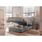 BED MET MATRAS 140 cm x 200 cm, textiel, materiaal hout antraciet thumbnail 3