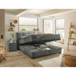 BED MET MATRAS 160 cm x 200 cm, textiel, materiaal hout antraciet thumbnail 6