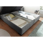 BED MET MATRAS 160 cm x 200 cm, textiel, materiaal hout antraciet thumbnail 4