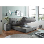 BED MET MATRAS 160 cm x 200 cm, textiel, materiaal hout antraciet thumbnail 6