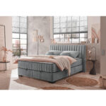BED MET MATRAS 160 cm x 200 cm, textiel, materiaal hout antraciet thumbnail 2
