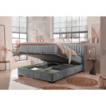 BED MET MATRAS 160 cm x 200 cm, textiel, materiaal hout antraciet thumbnail 4