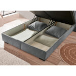 BED MET MATRAS 160 cm x 200 cm, textiel, materiaal hout antraciet thumbnail 6