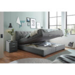 BED MET MATRAS 180 cm x 200 cm, textiel, materiaal hout antraciet thumbnail 3