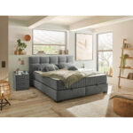 BED MET MATRAS 180 cm x 200 cm, textiel, materiaal hout antraciet thumbnail 2