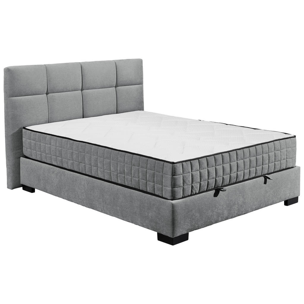 BED MET MATRAS 140 cm x 200 cm, textiel, materiaal hout antraciet