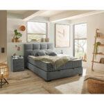BED MET MATRAS 140 cm x 200 cm, textiel, materiaal hout antraciet thumbnail 2