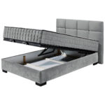 BED MET MATRAS 140 cm x 200 cm, textiel, materiaal hout antraciet thumbnail 3