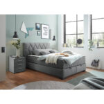 BED MET MATRAS 140 cm x 200 cm, textiel, materiaal hout antraciet thumbnail 2